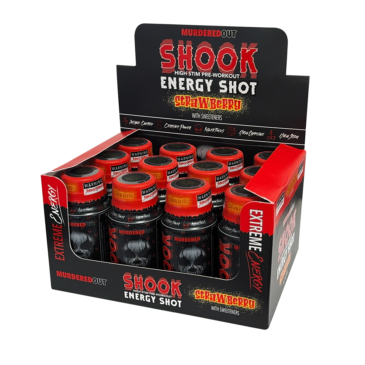 Murdered Out Shook Energy Shot 12x60ml - Strawberry