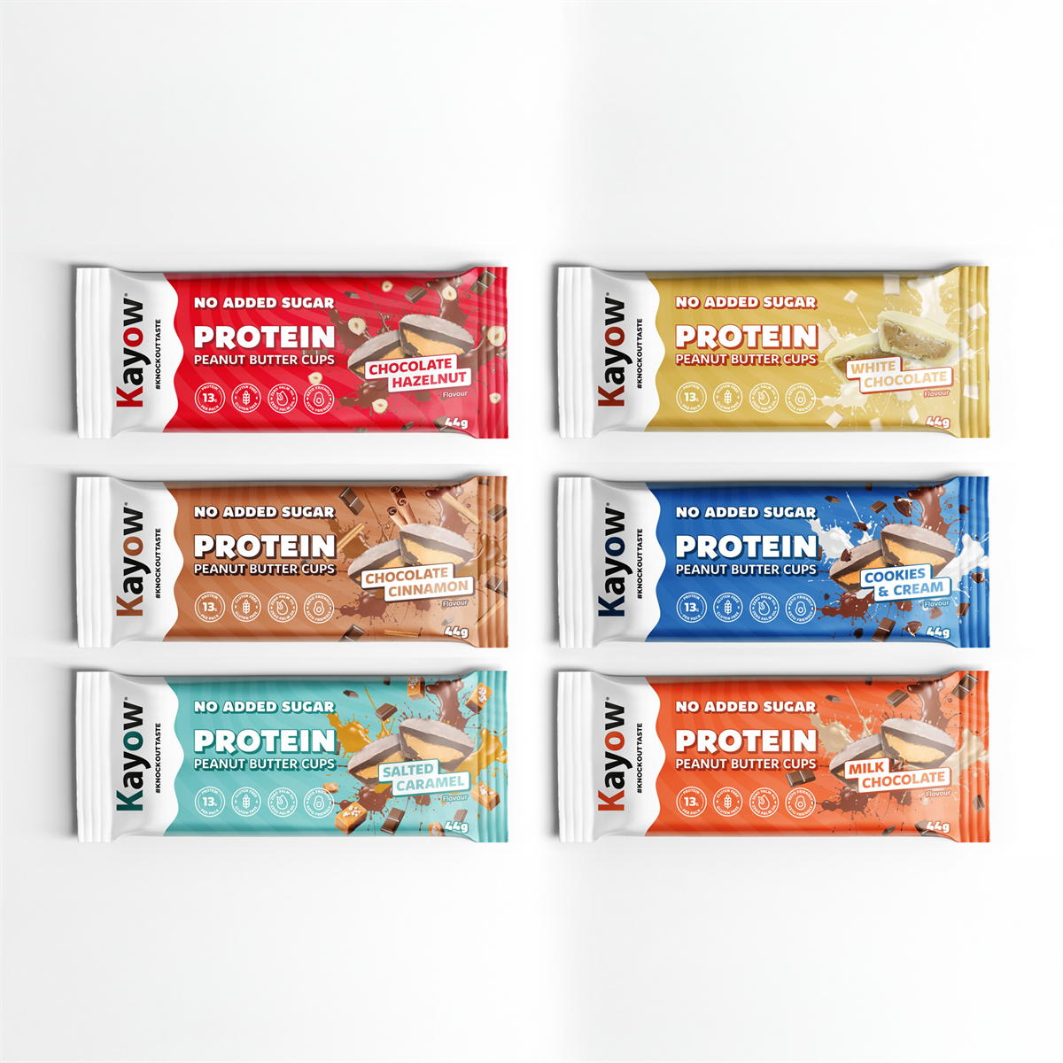 Kayow Nutrition High Protein No Added Sugar Peanut Butter Cups 12x44g - Milk Chocolate Hazelnut