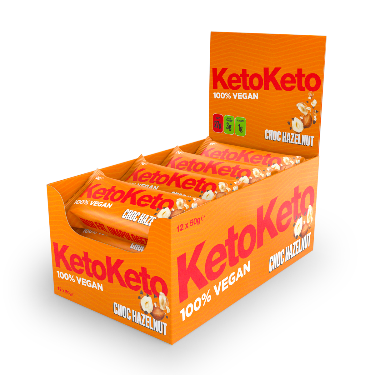KetoKeto Bar 12x50g - Choc Hazelnut