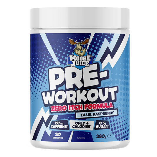 Muscle Moose Pre-Workout - Zero Itch Formula 280g - Blue Raspberry