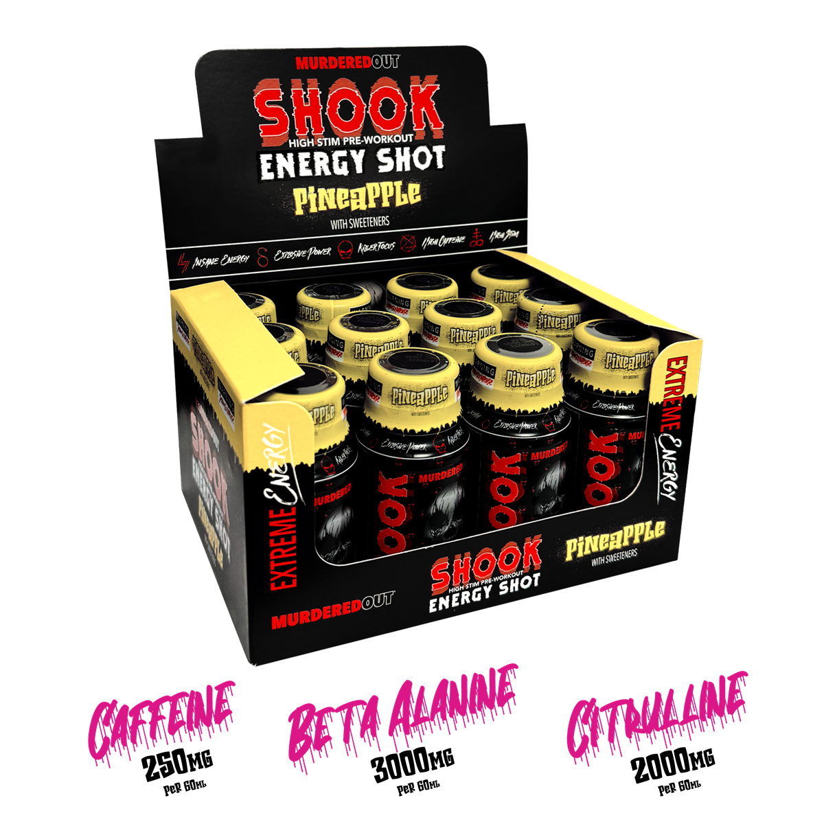Murdered Out Shook Energy Shot 12x60ml - Pineapple